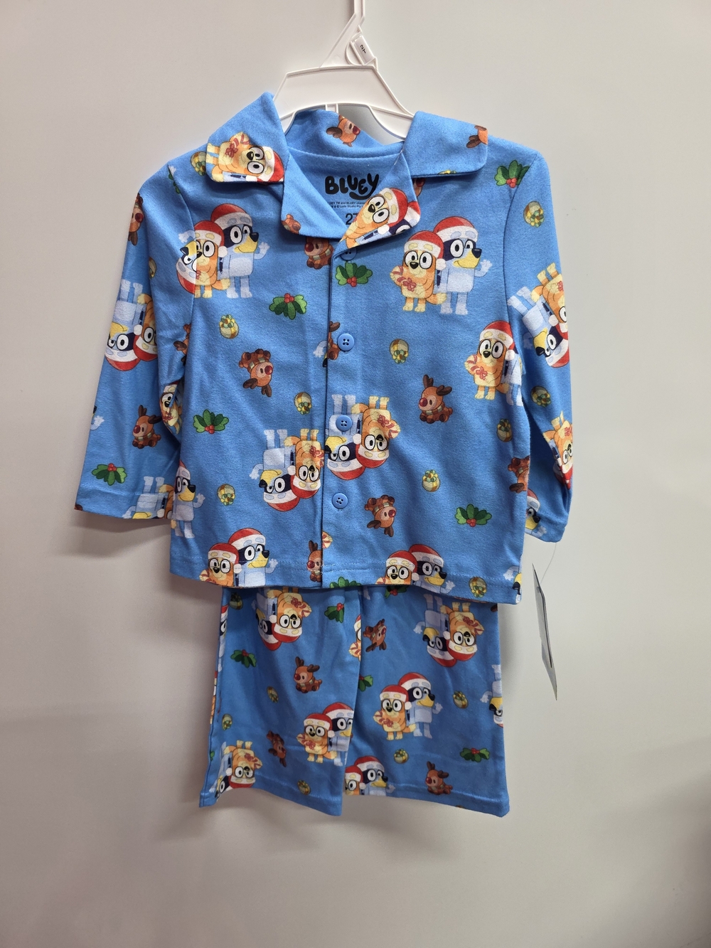 Blue Cartoon Character Kids Pajama Set with Festive Print